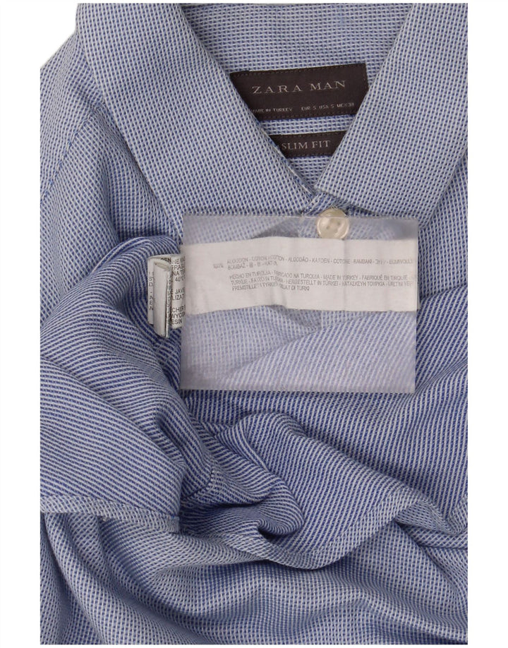 Slim-Fit-Hemd für Herren von Zara, klein, blau gepunktet, Baumwolle
