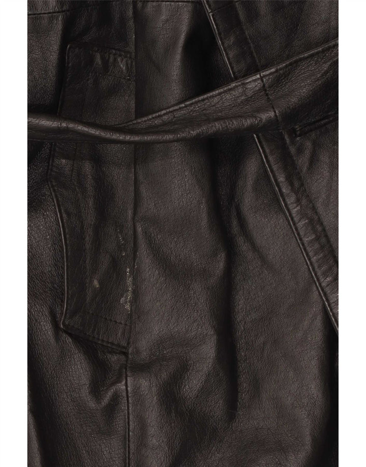 Vintage Damen Zweireihiger Ledermantel UK 16 Large Schwarz