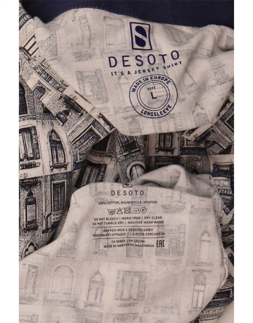 Desoto Herren-Hemd mit abstraktem Muster, groß, aus blauer Baumwolle