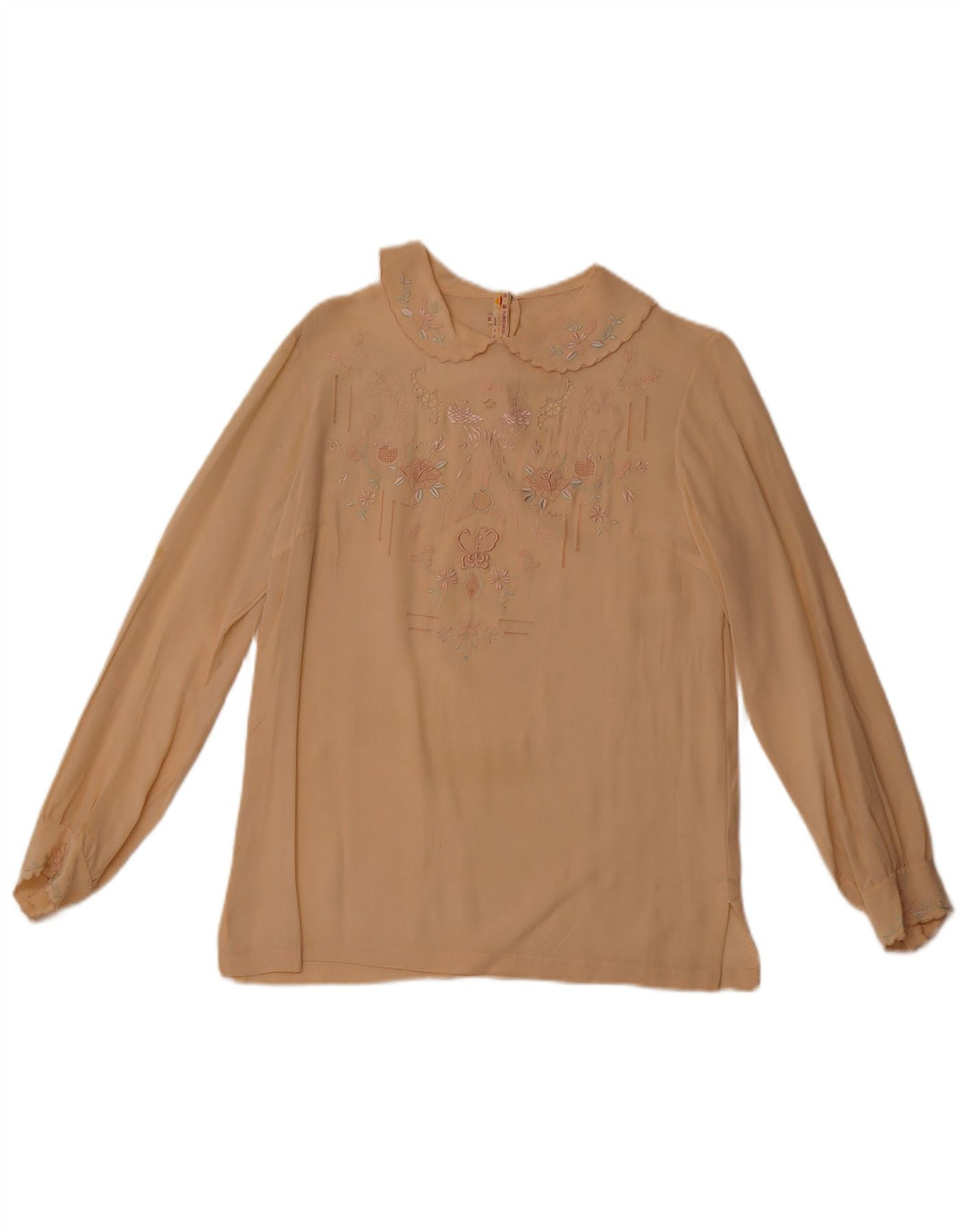 VINTAGE Damen Langarm-Hemdbluse EU 36 Kleine beige Blumenseide