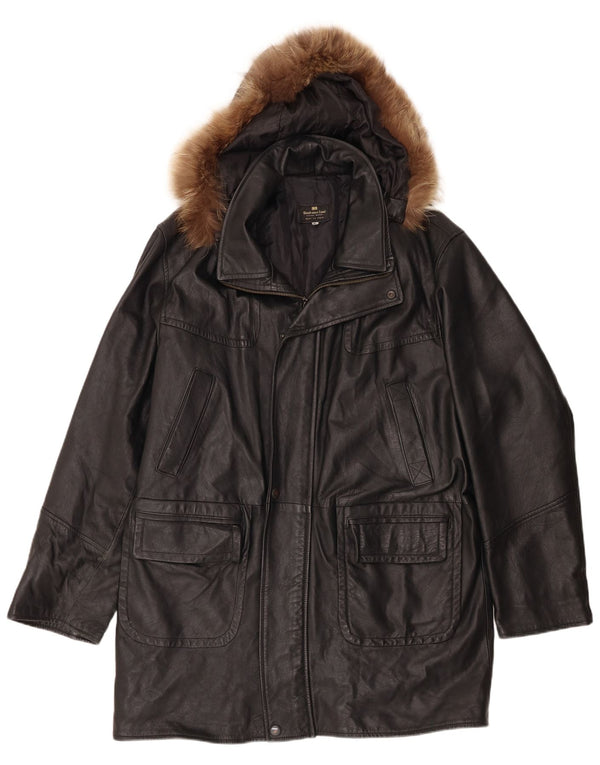 Gianfranco Cenci Herren Ledermantel mit Kapuze UK 42 XL Schwarz