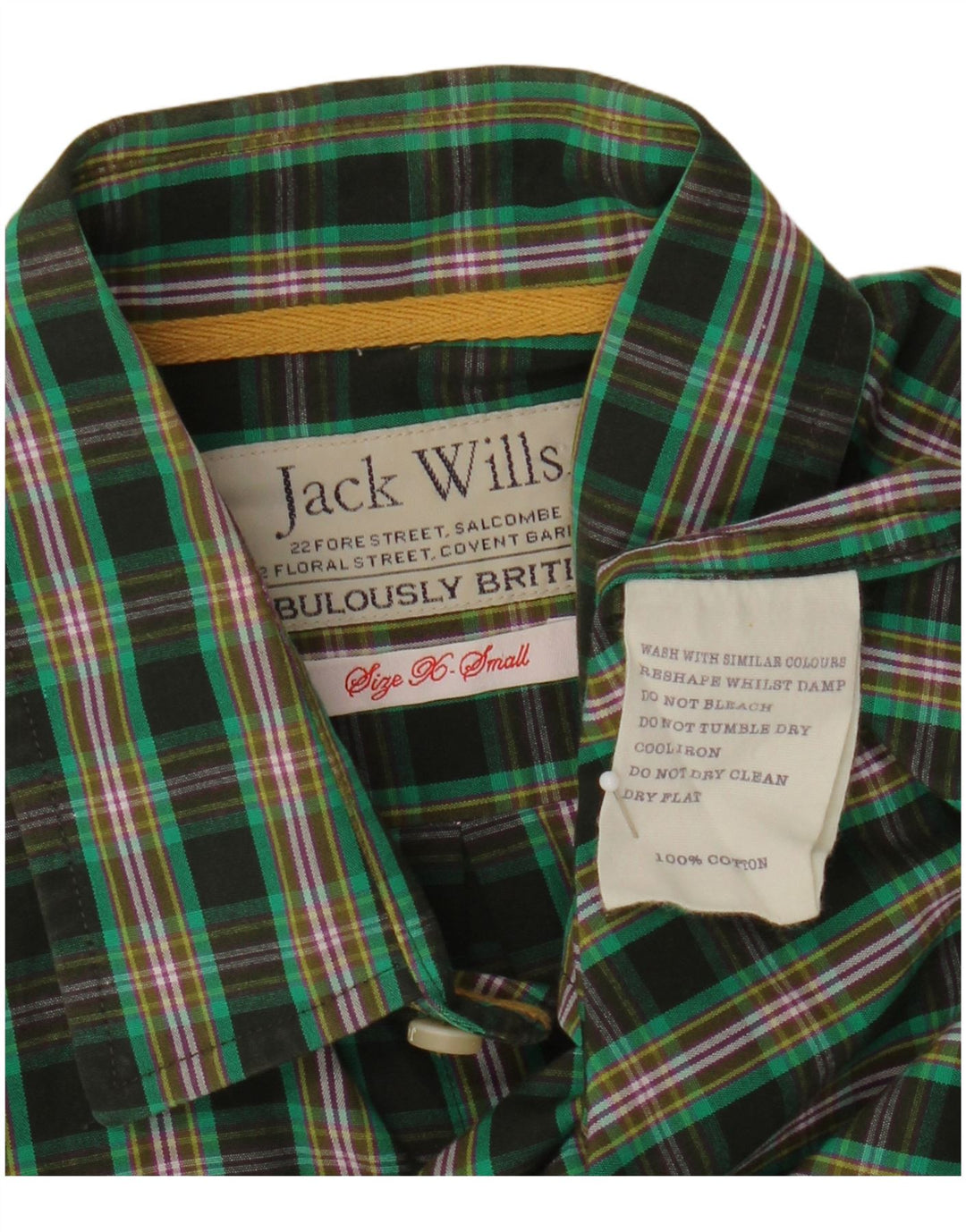 Jack Wills Herrenhemd XS grün kariert Baumwolle