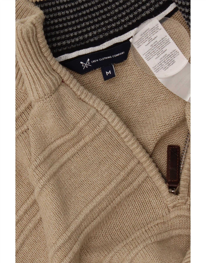 Crew Clothing Herren-Pullover mit normaler Passform und Reißverschluss am Hals, mittelbeige Baumwolle