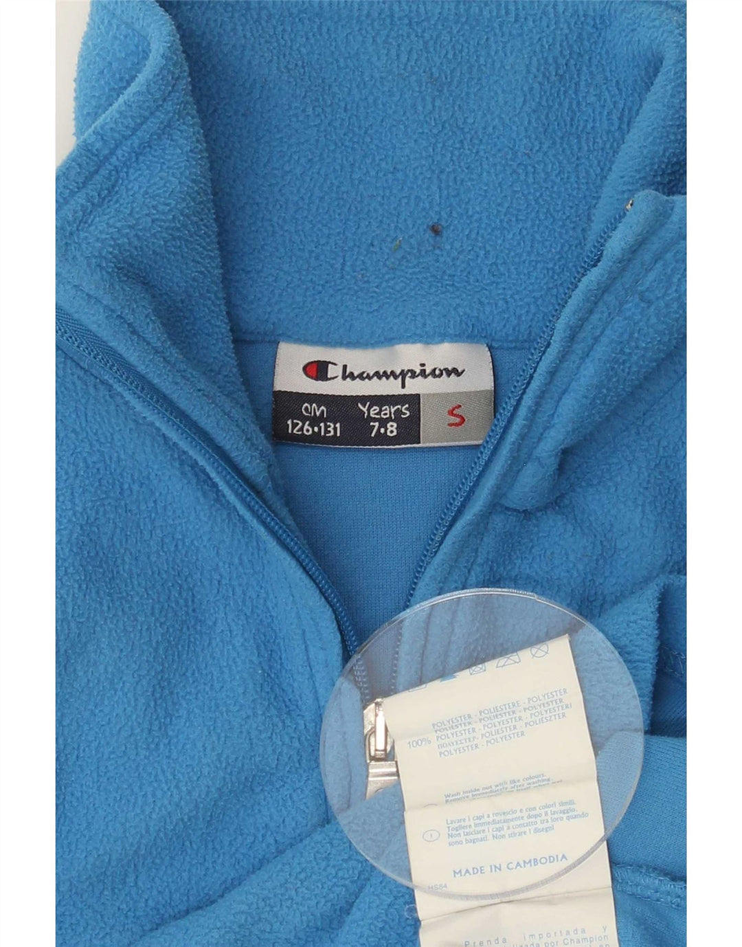 Champion Jungen-Fleecepullover mit Reißverschluss am Hals, 7–8 Jahre, klein, blau, Polyester