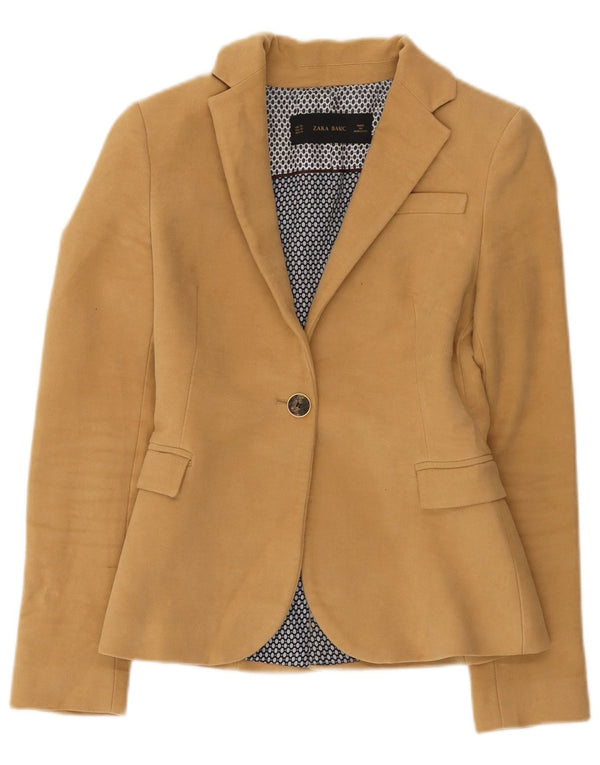 Zara Damen 1-Knopf-Blazerjacke UK 6 XS Braune Baumwolle