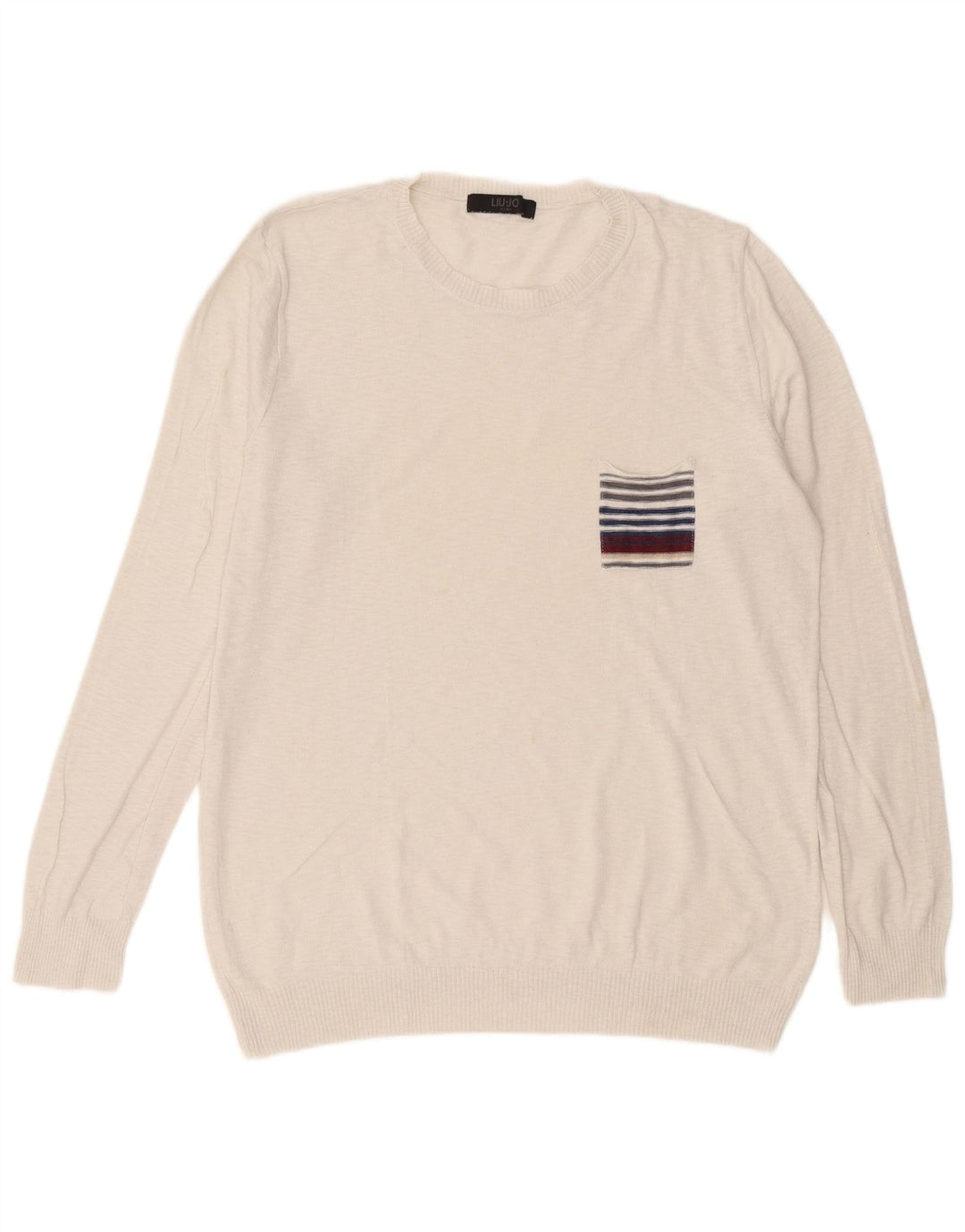 Liu Jo Herren-Pullover mit Rundhalsausschnitt, Größe L, Weiß