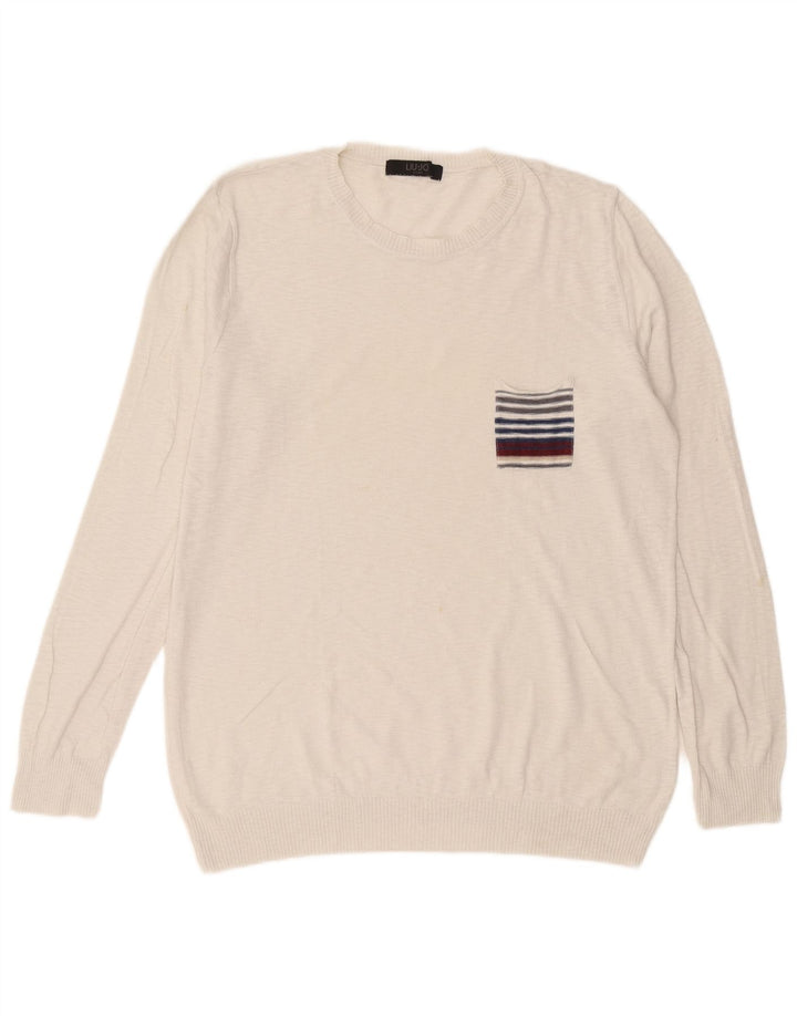 Liu Jo Herren-Pullover mit Rundhalsausschnitt, Größe L, Weiß
