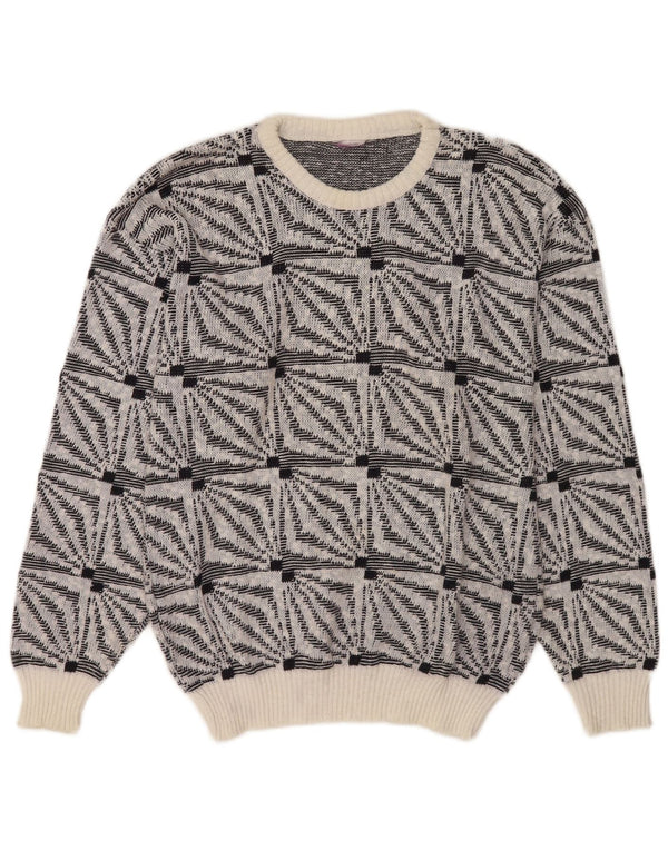 Vintage Herren Pullover mit Rundhalsausschnitt, mittelweiß, geometrisch