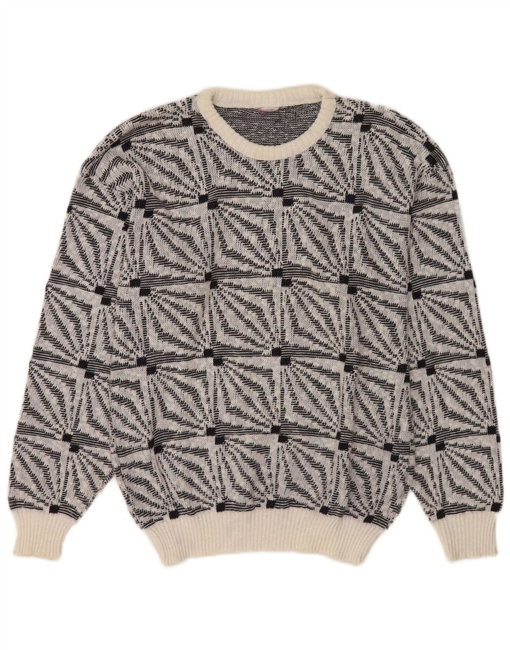 Vintage Herren Pullover mit Rundhalsausschnitt, mittelweiß, geometrisch