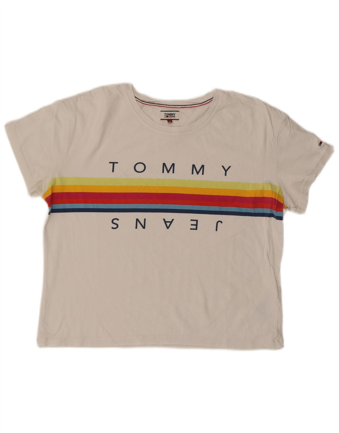 TOMMY HILFIGER Damen Grafik T-Shirt Top UK 14 Mittelweiße Baumwolle