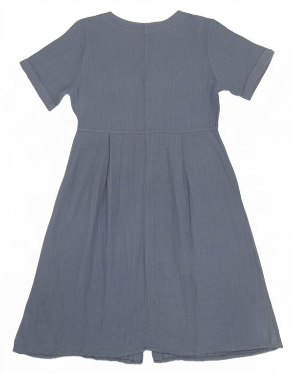 WoolOvers Damen-A-Linien-Kleid, Gr. 44, großes blaues Leinen