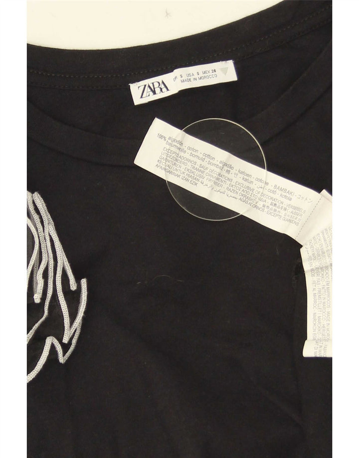 Zara Damen Bluse Top UK 10 Small Schwarze Baumwolle