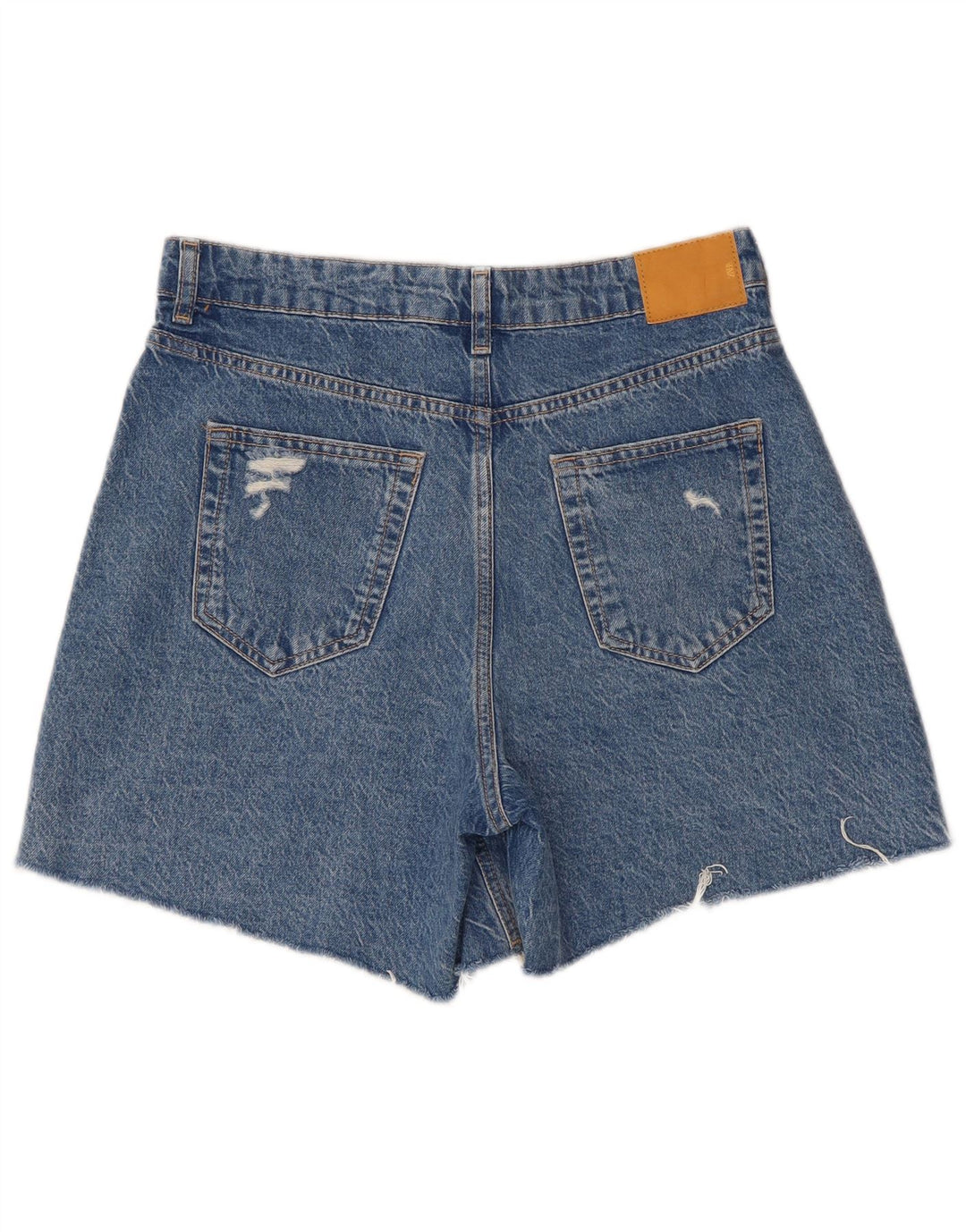 Zara Damen-Jeansshorts im Used-Look mit hoher Taille, W30, Mittelblau