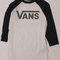 VANS Girls Graphic Top 3/4 Sleeve 11-12 Years Medium  White Colourblock Vintage Vans and Second-Hand Vans from Messina Hembry 