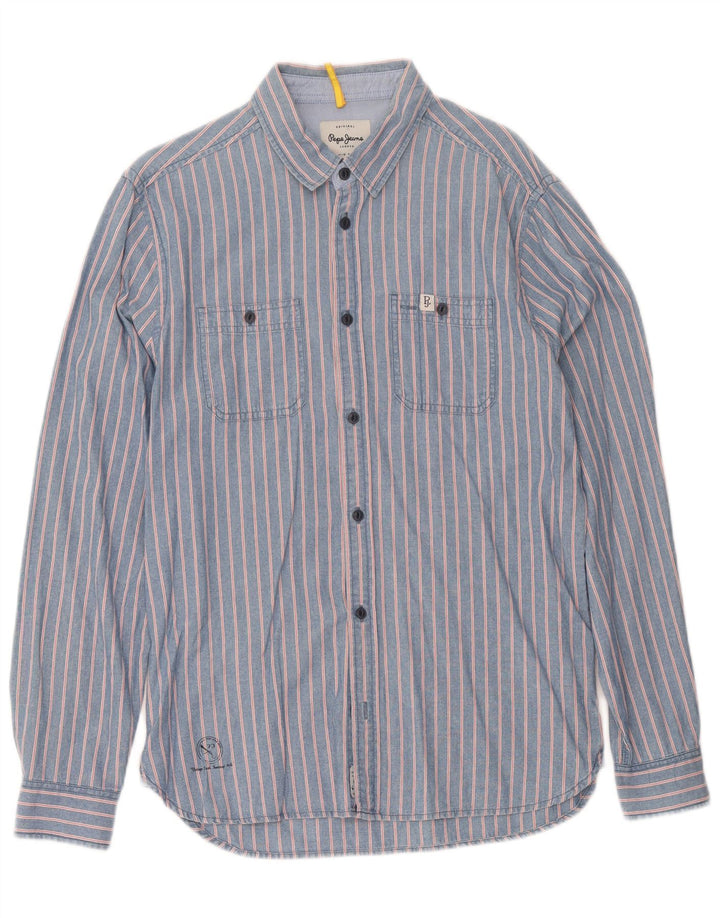 PEPE Jeans Herren-Jeanshemd aus mittelblauer Nadelstreifen-Baumwolle