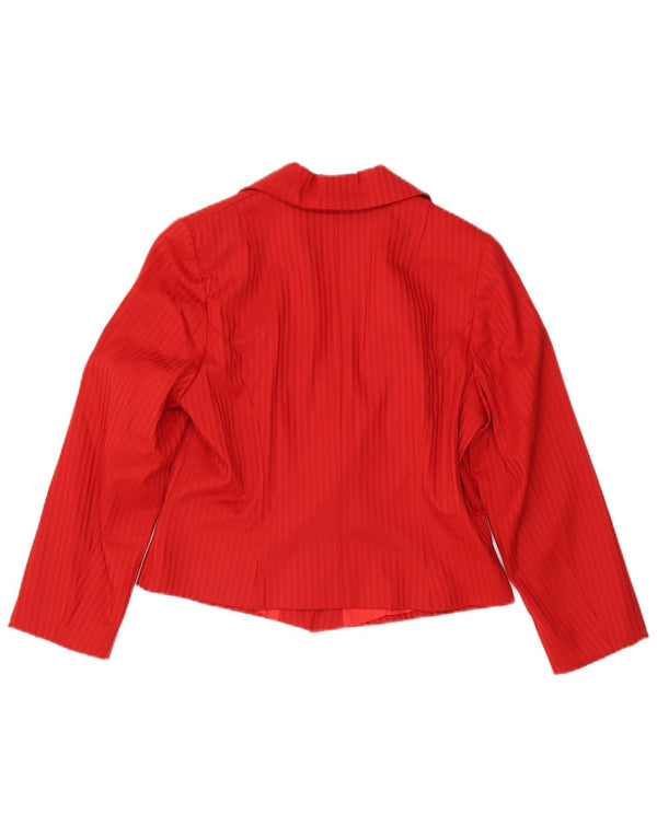 Vintage Damen Crop 1 Knopf Blazer Jacke UK 14 Mittelrote Nadelstreifen