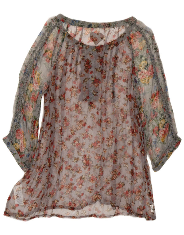 Vintage Womens See Through Tunic Top UK 16 Large Multicoloured Floral