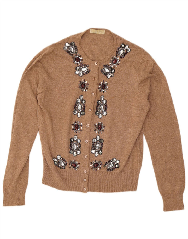 Marks & Spencer Damen-Cardigan mit abstraktem Muster, Gr. 14, Mittelbraun