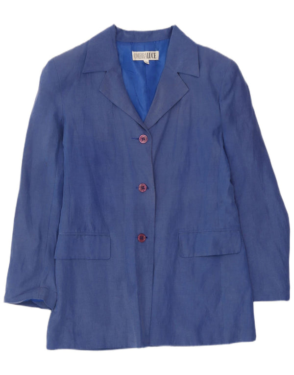 Ombraluce Damen-Blazerjacke mit 3 Knöpfen, IT 44, mittelblaue Seide