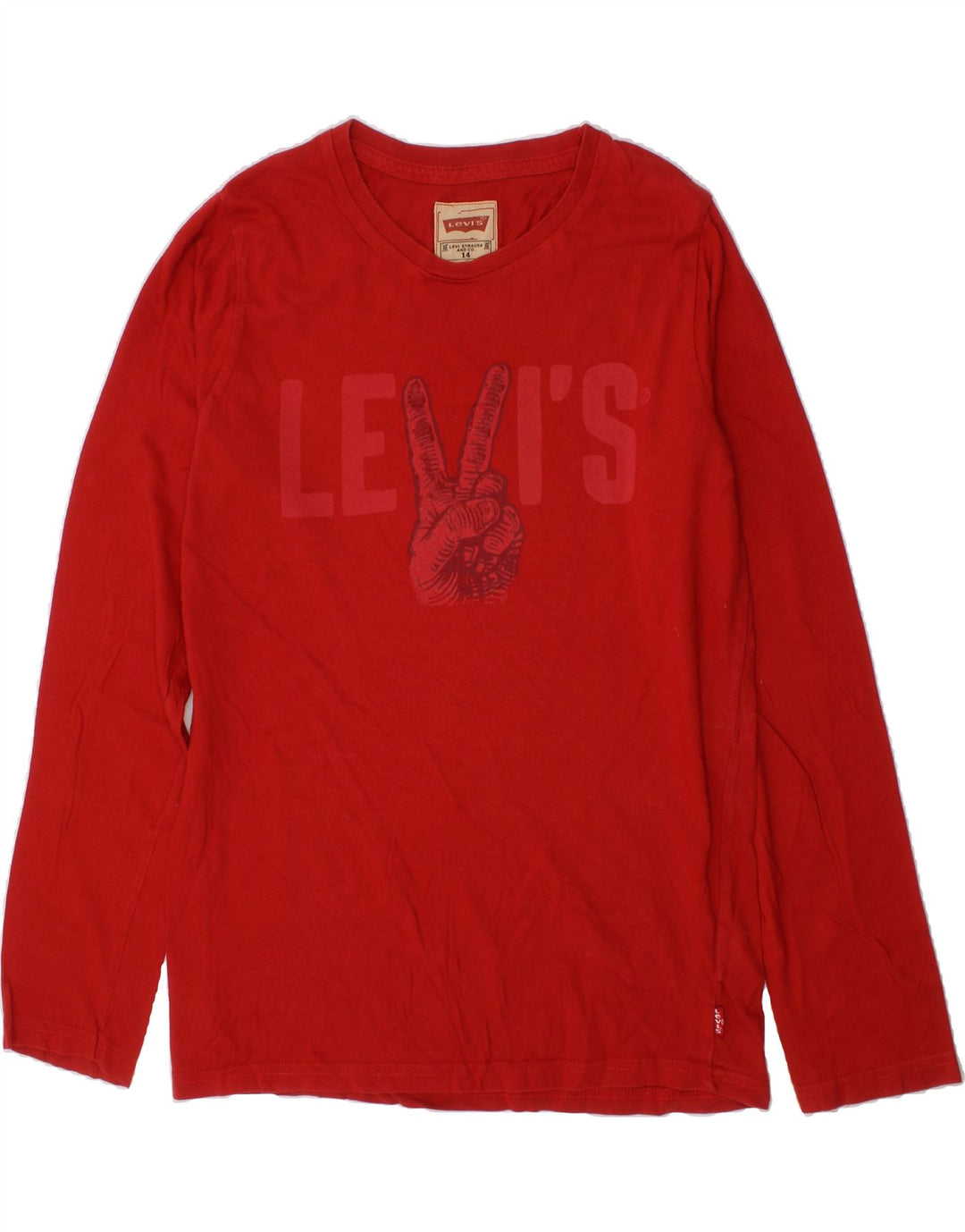 LEVI'S Boys Graphic Top Long Sleeve 13-14 Years Red Cotton Vintage Levi's and Second-Hand Levi's from Messina Hembry 