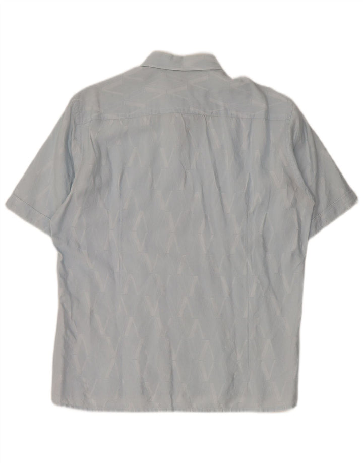Versace Herren Kurzarmhemd Größe 40 15 3/4 Mittelblau geometrisch