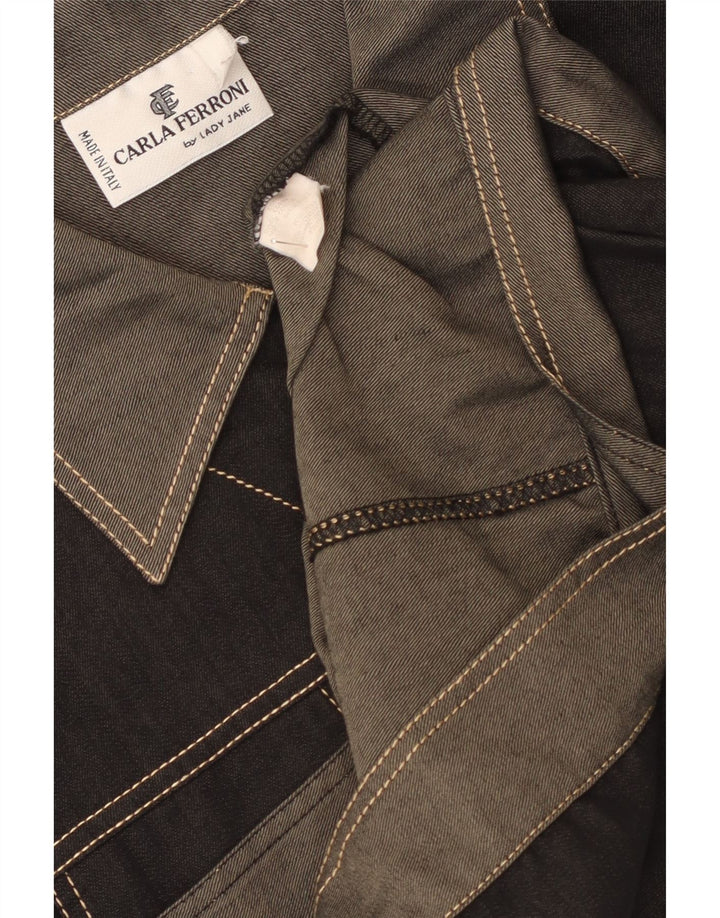 CARLA FERRONI Damen Jeansjacke UK 14 Mittelschwarze Colourblock-Baumwolle