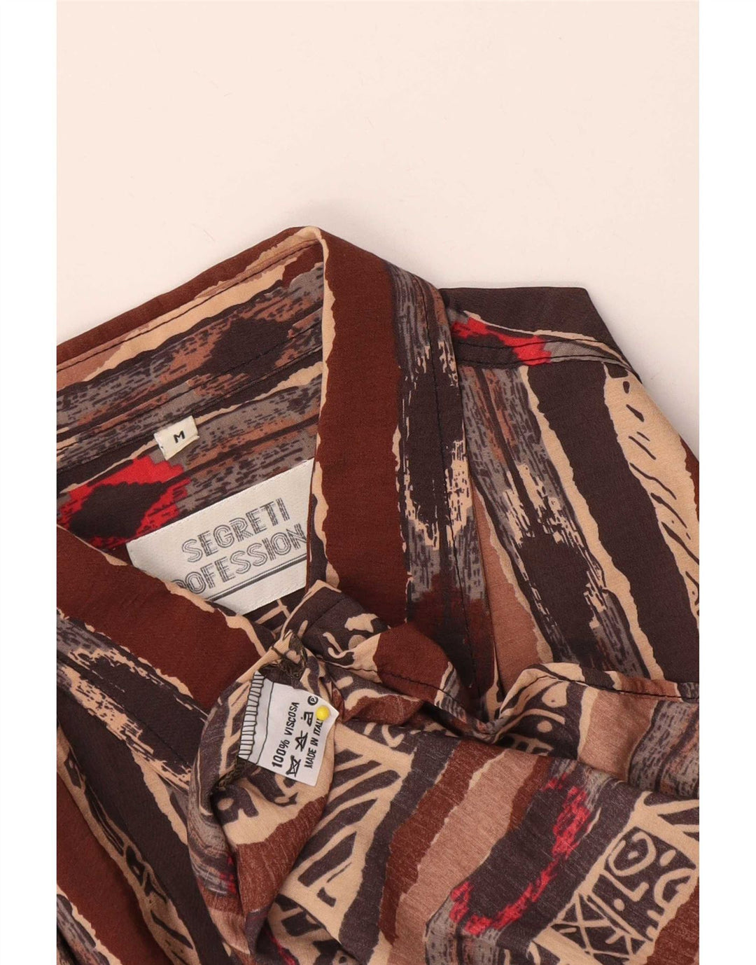 Vintage Herren-Hemd mit abstraktem Muster, mittelbraune Viskose