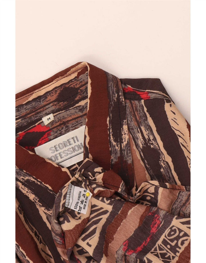 Vintage Herren-Hemd mit abstraktem Muster, mittelbraune Viskose
