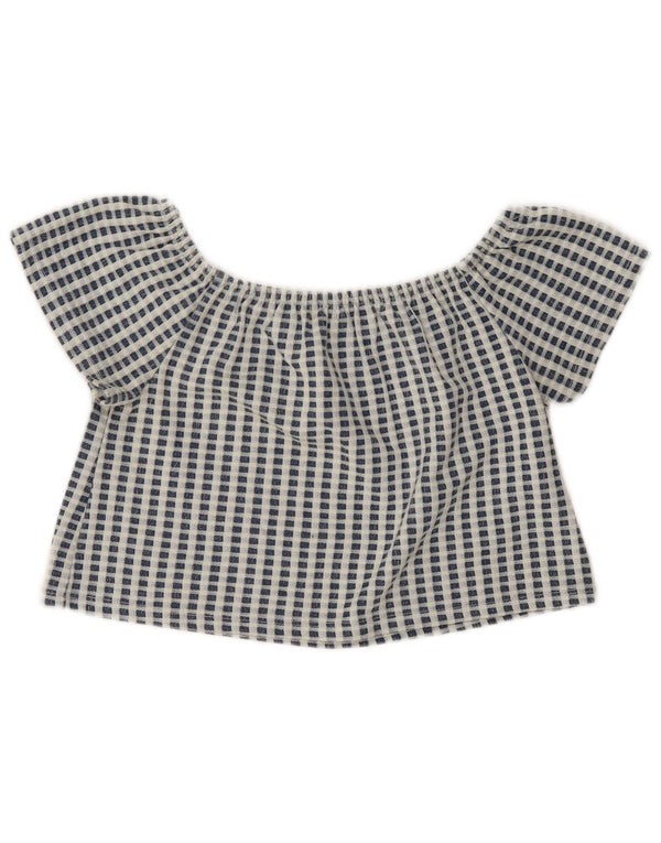 Zara Damen Trafaluc Crop Top UK 10 Small Blue Check Polyester