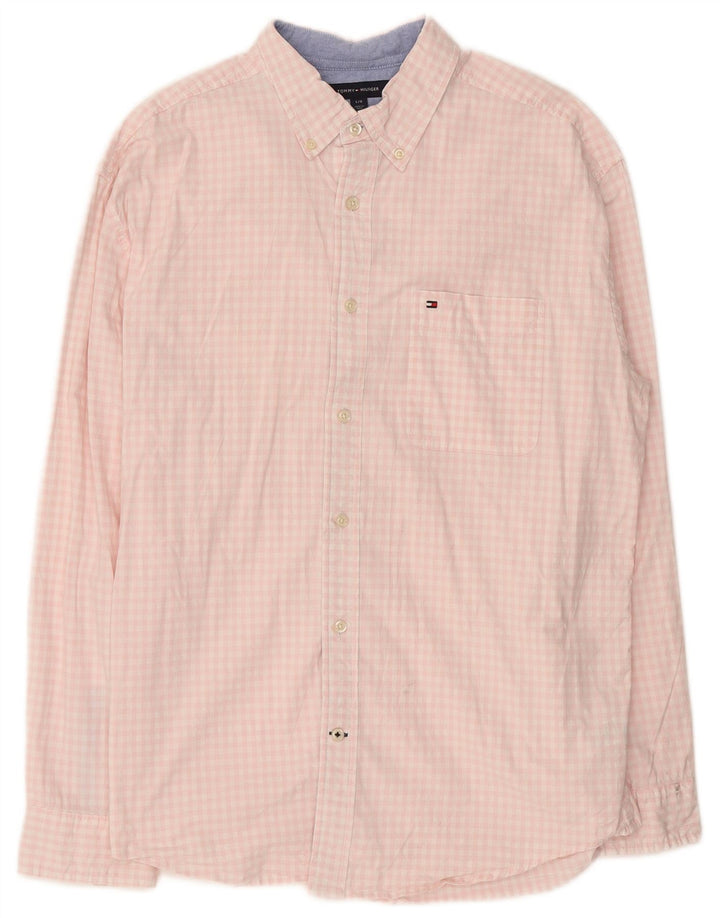 TOMMY HILFIGER Mens Classic Fit Shirt Large Pink Gingham Cotton