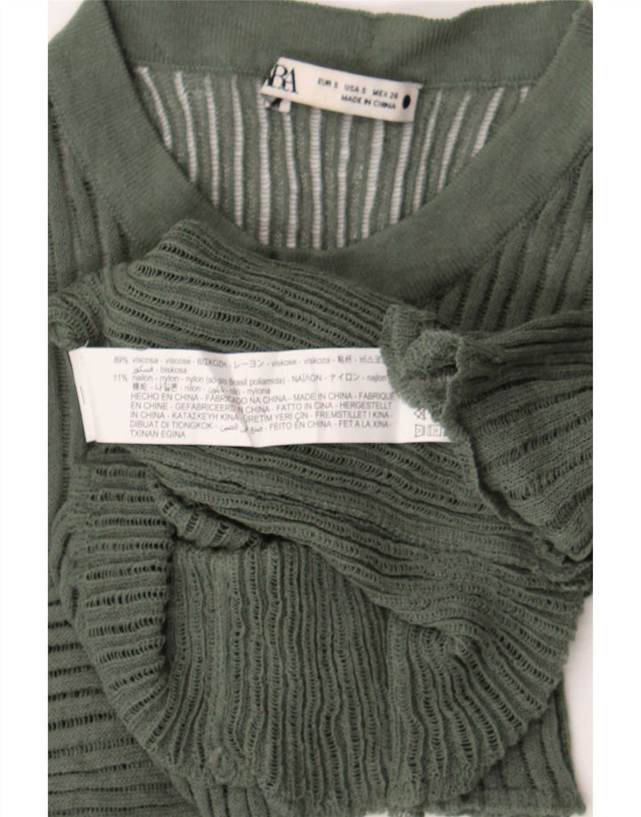 Zara Damen Strickblusenoberteil UK 8 Small Grüne Viskose
