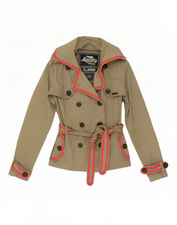 Superdry Damen Kurzer Trenchcoat UK 18 XL Khaki Baumwolle