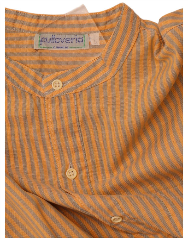 PULLOVERIA Herren Kurzarm-Pulloverhemd, groß, orange gestreift