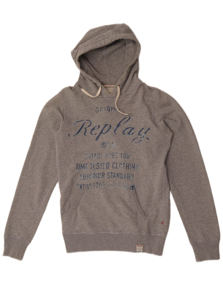 Replay Herren-Kapuzenpullover mit Grafik, mittelgraue Baumwolle