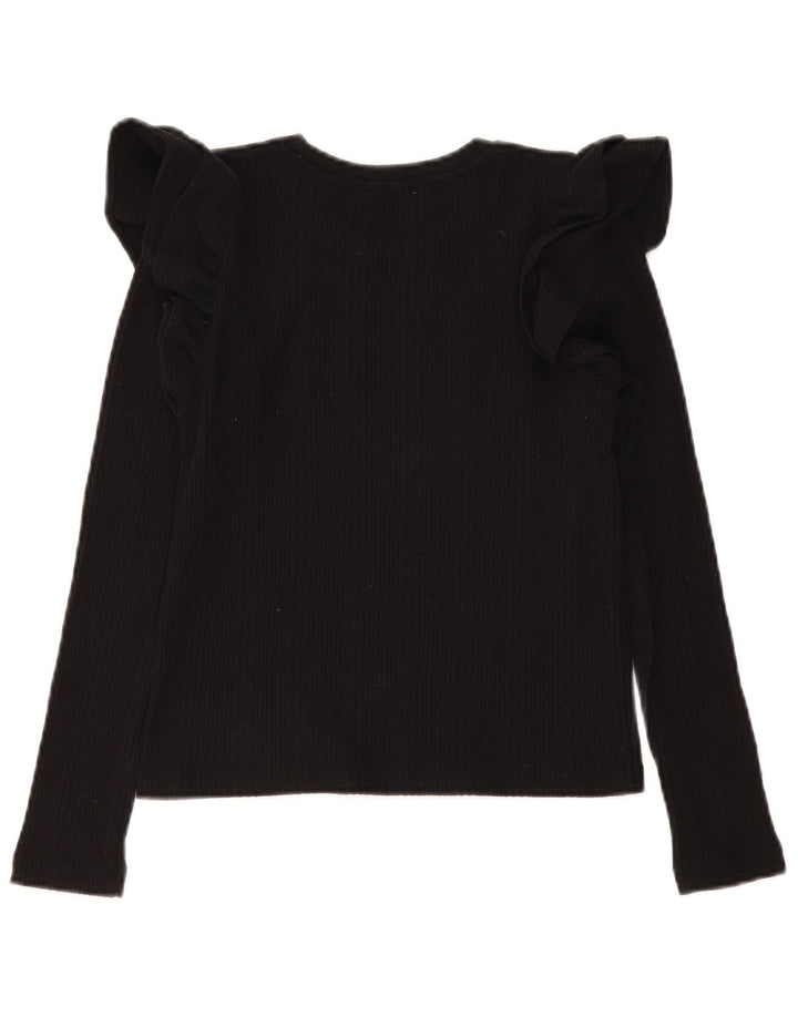 Zara Damen Crop Langarm Bluse Top UK 10 Small Schwarz