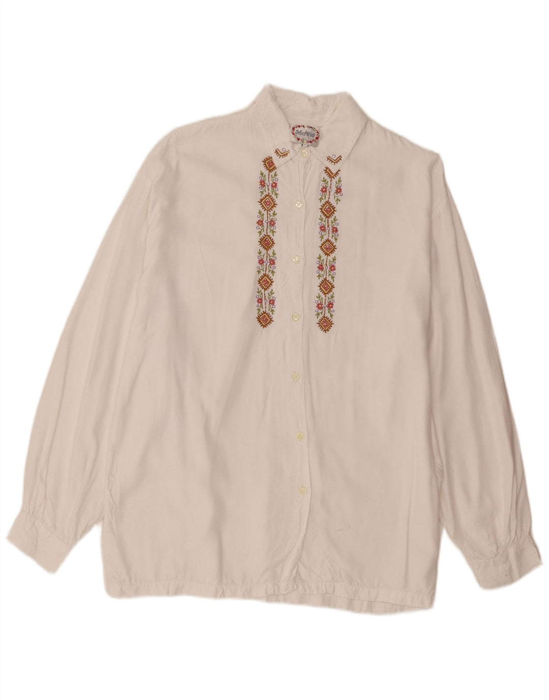 Vintage Damen Shirt UK 16 Große weiße Viskose mit Blumenmuster