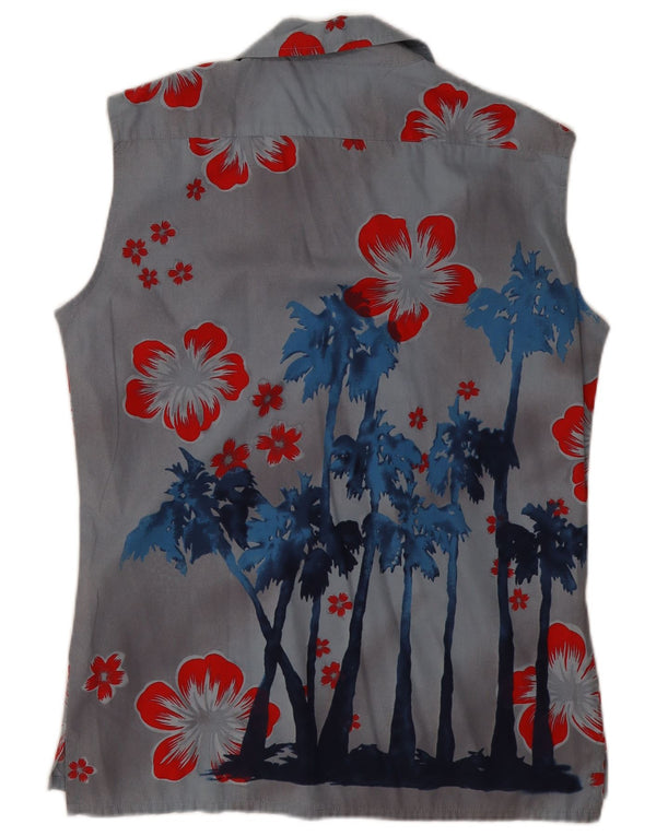 Ärmelloses Herren-Hemd von Energie, mittelgrau, hawaiianisch mit Blumenmuster