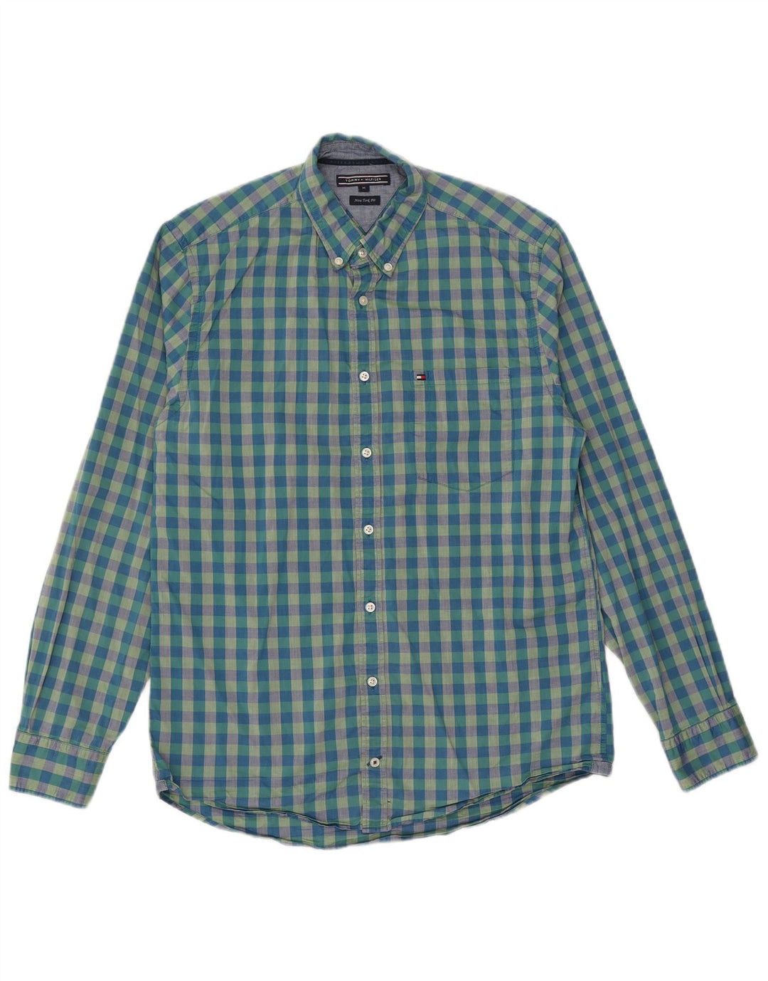 Tommy Hilfiger Herren New York Fit Hemd aus mittelblauer Gingham-Baumwolle
