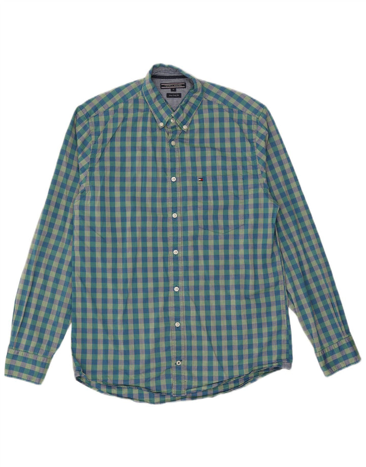 Tommy Hilfiger Herren New York Fit Hemd aus mittelblauer Gingham-Baumwolle