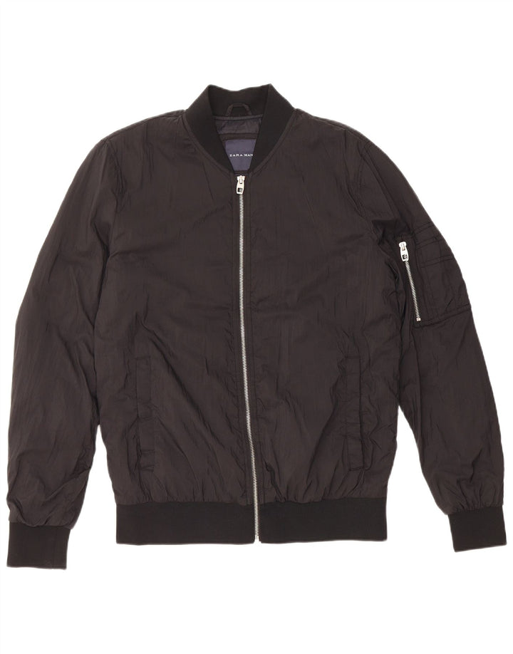 ZARA Herren Bomberjacke UK 38 Medium Schwarz Polyester