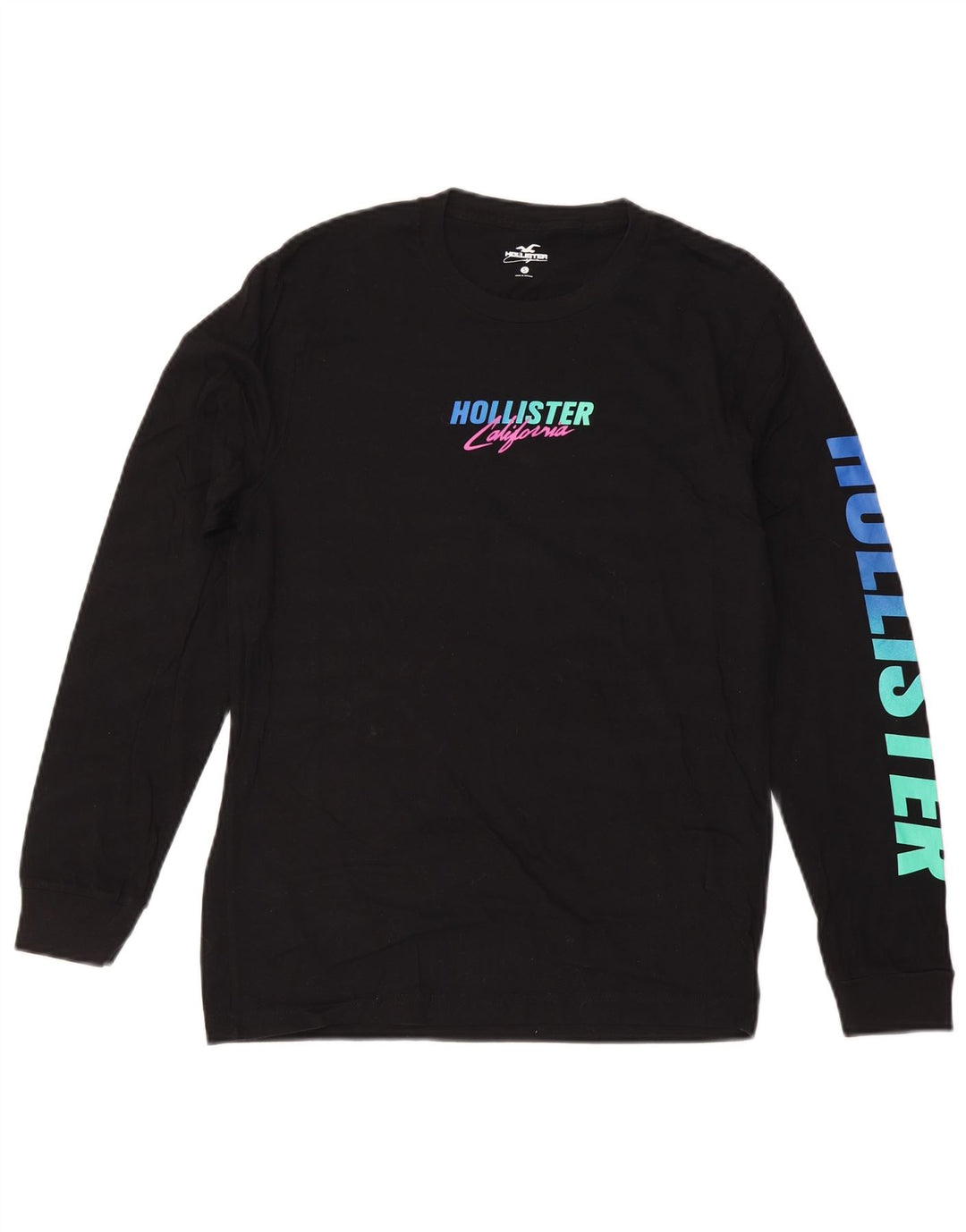 HOLLISTER Womens Graphic Top Langarm UK 10 Small Schwarz Baumwolle