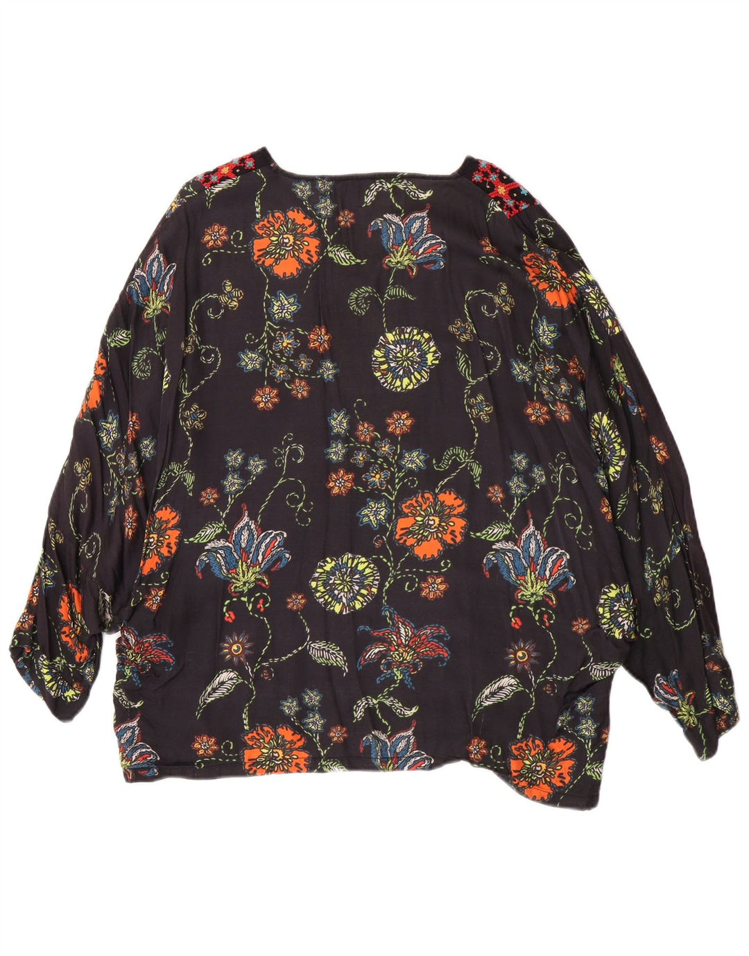 Desigual Damen Tunika-Top UK 12 Mittelschwarz geblümt