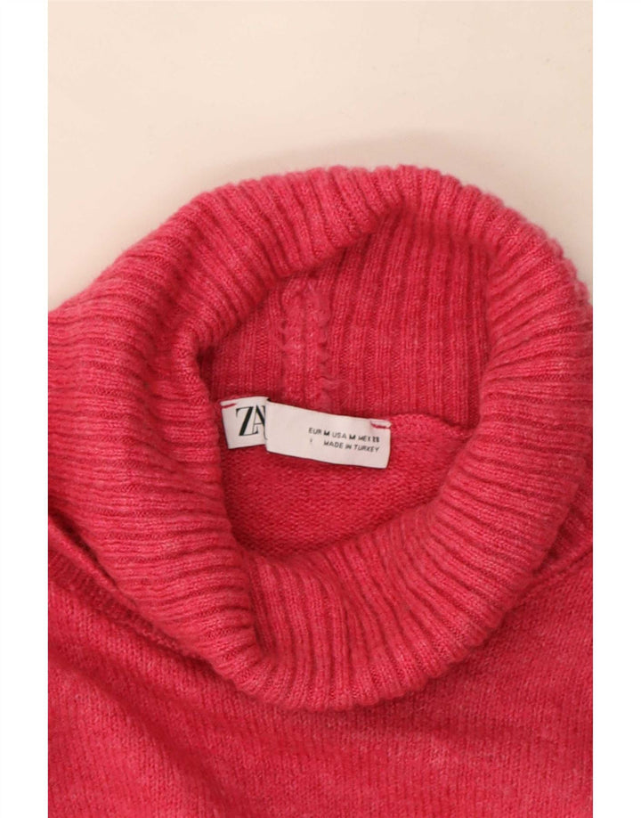 Zara Damen Crop Oversized Rollkragenpullover Pullover UK 14 Mittelrosa