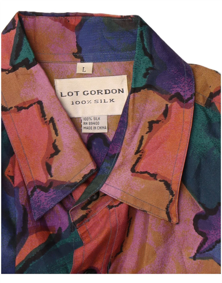 Vintage Herren-Kurzarmhemd mit abstraktem Muster, große, mehrfarbige Seide