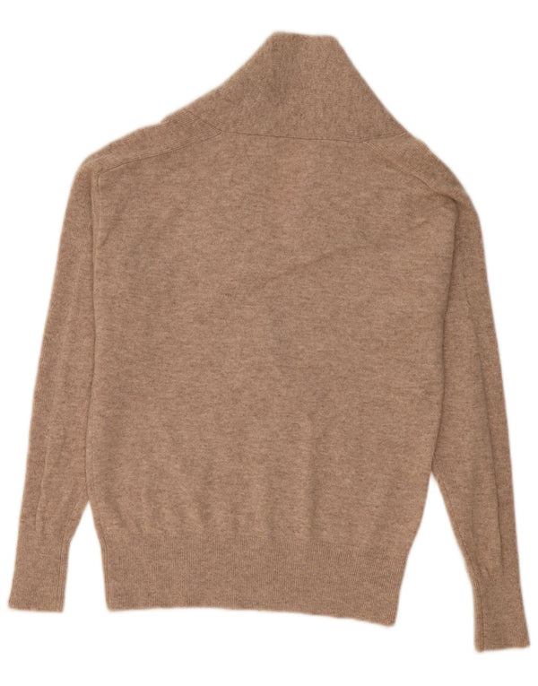 Vintage Damen Schalhalspullover Pullover UK 14 Medium Beige Kaschmir