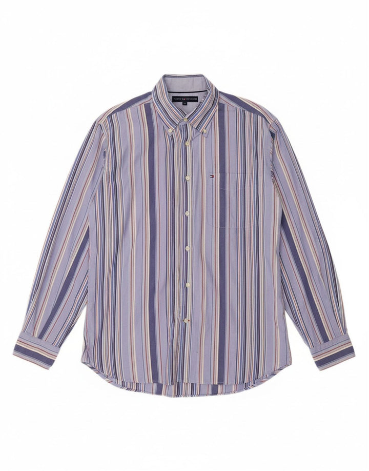 TOMMY HILFIGER Mens Shirt Large Blue Striped Cotton