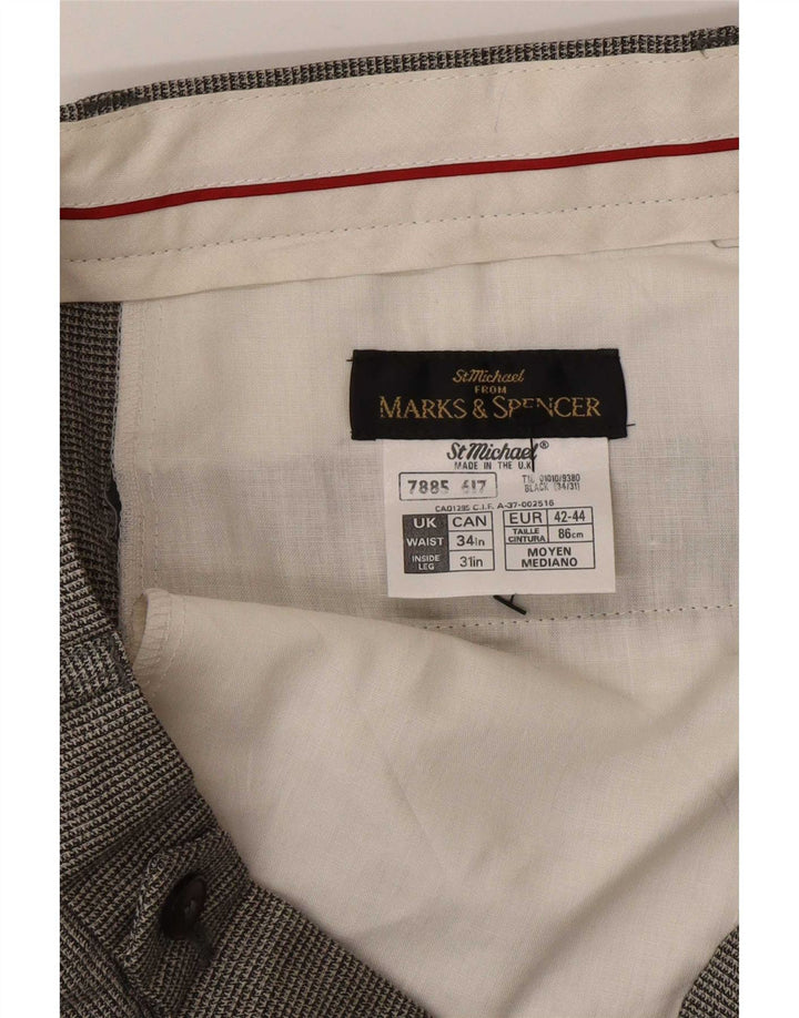 Marks & Spencer Herren-Freizeithose mit Pegged, W34, L31, schwarze Wolle mit Hahnentrittmuster