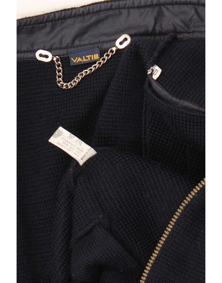 Vintage Damen Cardigan Pullover UK 12 Medium Marineblau Schurwolle