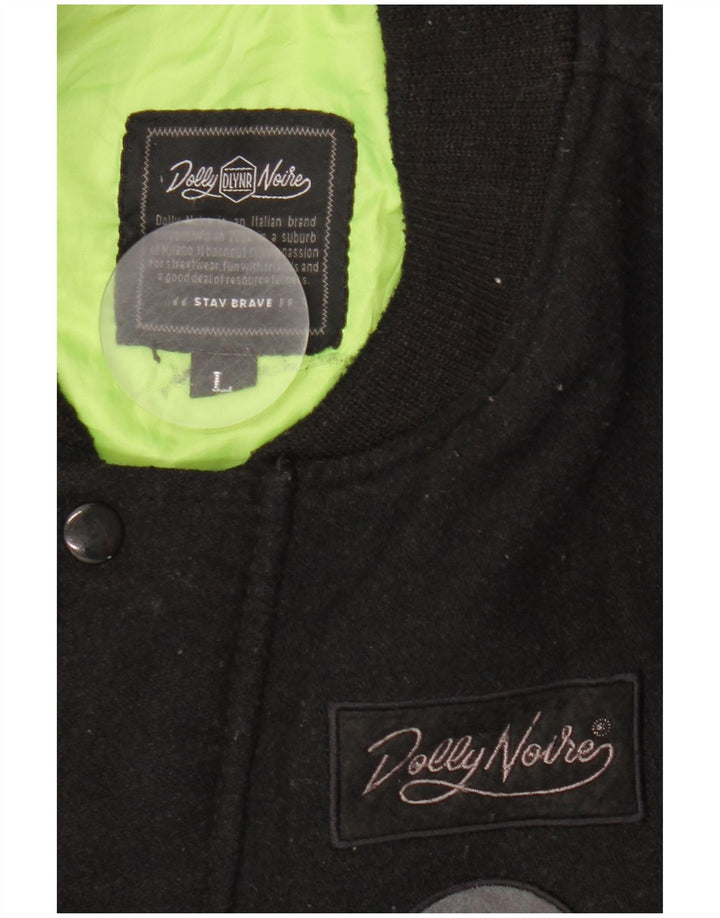 Dolly Noire Herren-Bomberjacke mit Grafik, UK 40, große schwarze Wolle