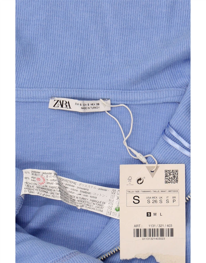 ZARA Damen Longline-Pullover mit Reißverschluss und Halsausschnitt, UK 10, Größe S, Blau, Polyester